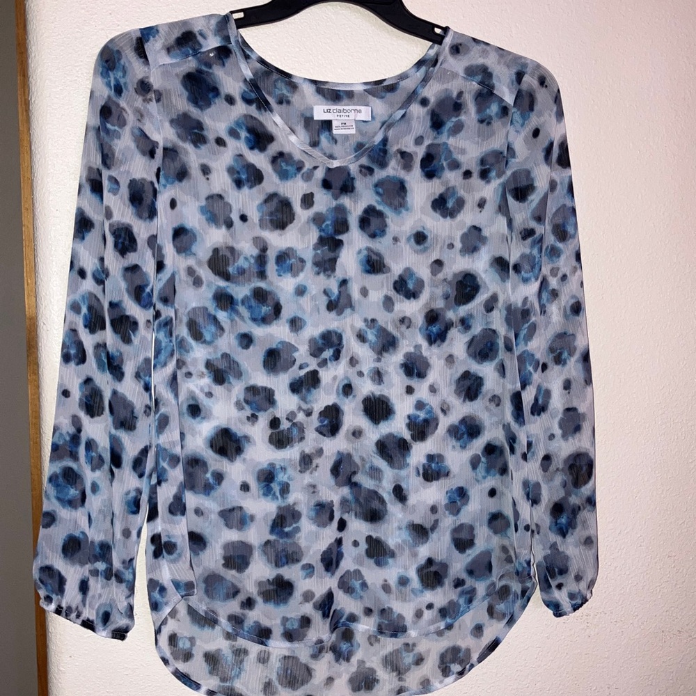 Blue and White Animal Print Relaxed Fit Blouse‎